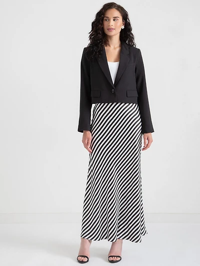 Maxi Satin Skirt White/Black Stripe