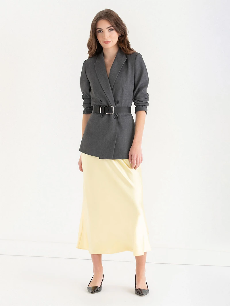 Midi Satin Skirt Pale Banana
