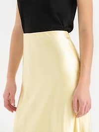 Midi Satin Skirt Pale Banana