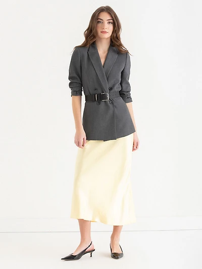 Midi Satin Skirt Pale Banana