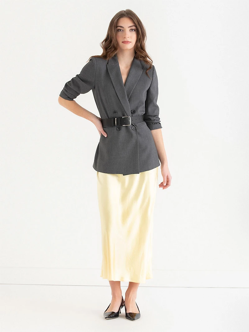 Midi Satin Skirt Pale Banana