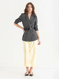 Midi Satin Skirt Pale Banana