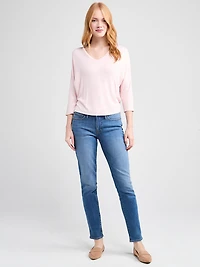 3/4 Sleeve V-Neck Hacci Top Petal