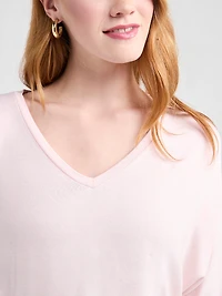 3/4 Sleeve V-Neck Hacci Top Petal