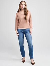 3/4 Sleeve V-Neck Hacci Top Cognac