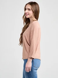 3/4 Sleeve V-Neck Hacci Top Cognac