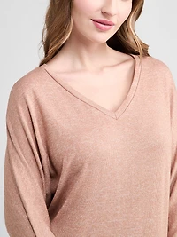 3/4 Sleeve V-Neck Hacci Top Cognac