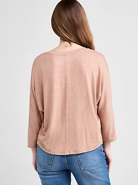 3/4 Sleeve V-Neck Hacci Top Cognac