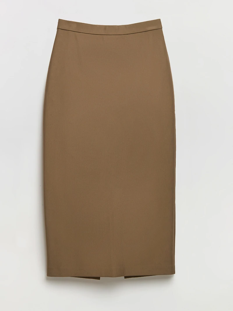 Midi Length Pencil Skirt Luxe Ponte Pumice Stone