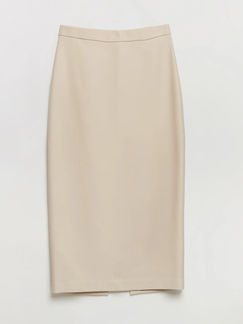 Midi Length Pencil Skirt Luxe Ponte Pumice Stone