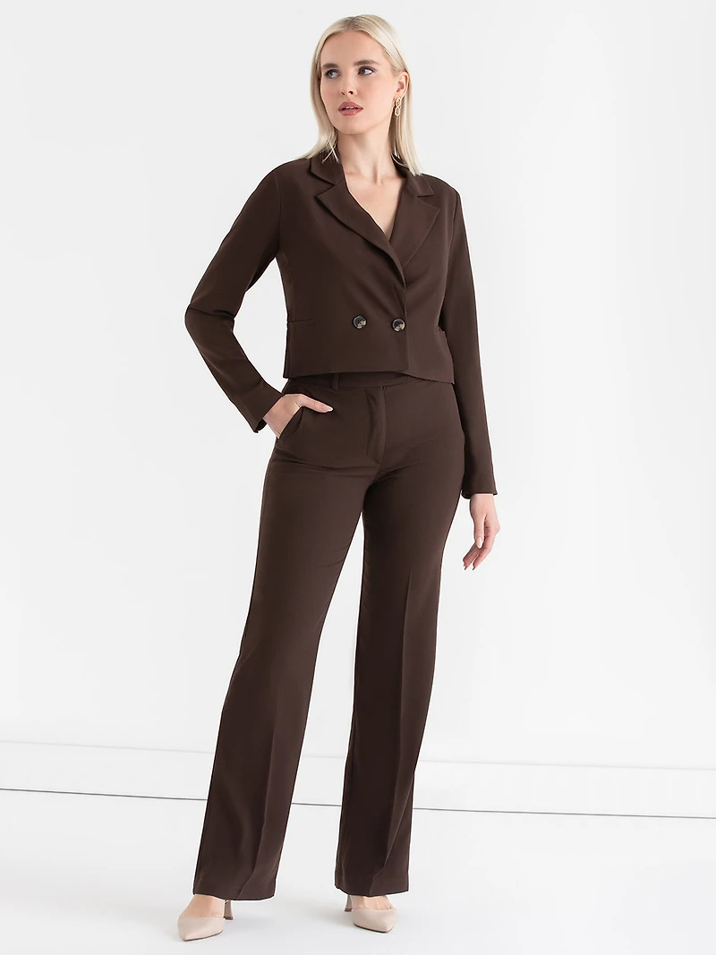 Crop Blazer Crepe Coffee Bean