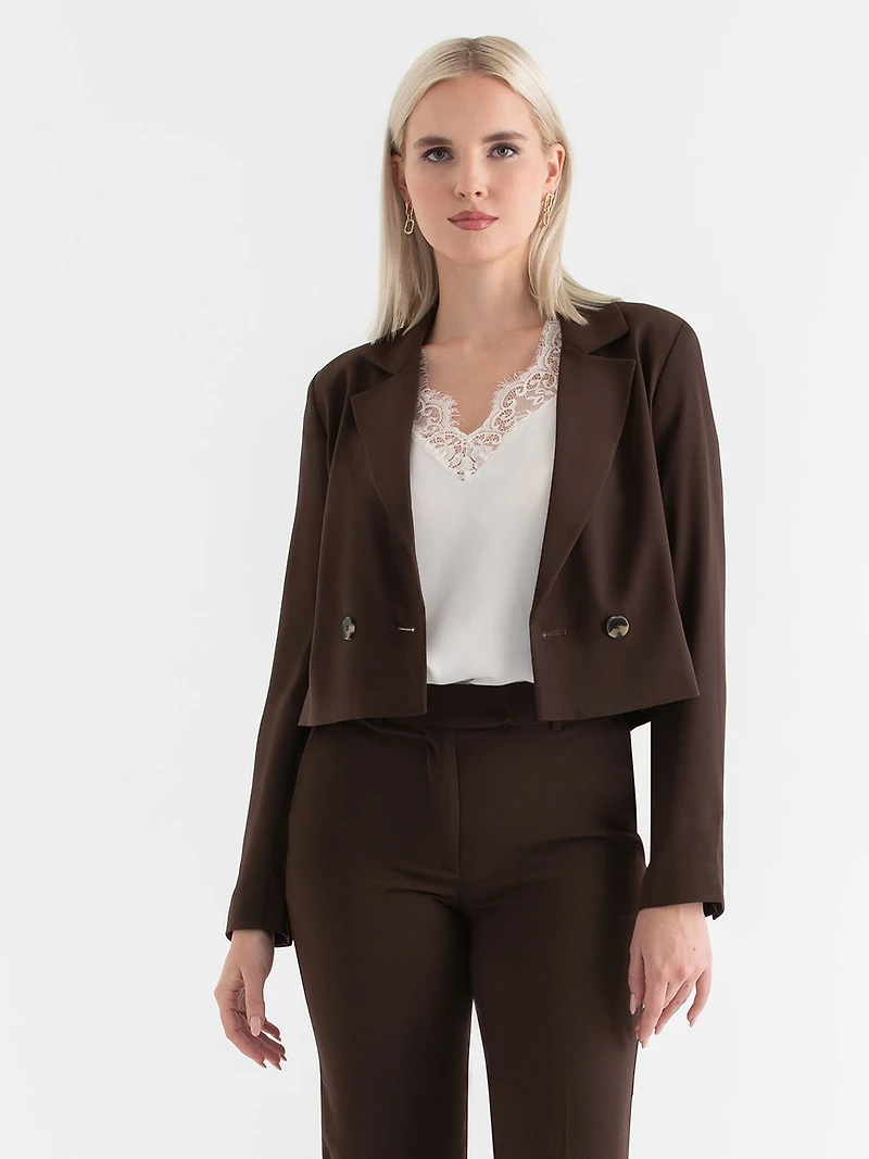 Crop Blazer Crepe Coffee Bean