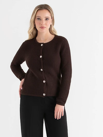 Novelty Button Down Cardigan Coffee Bean