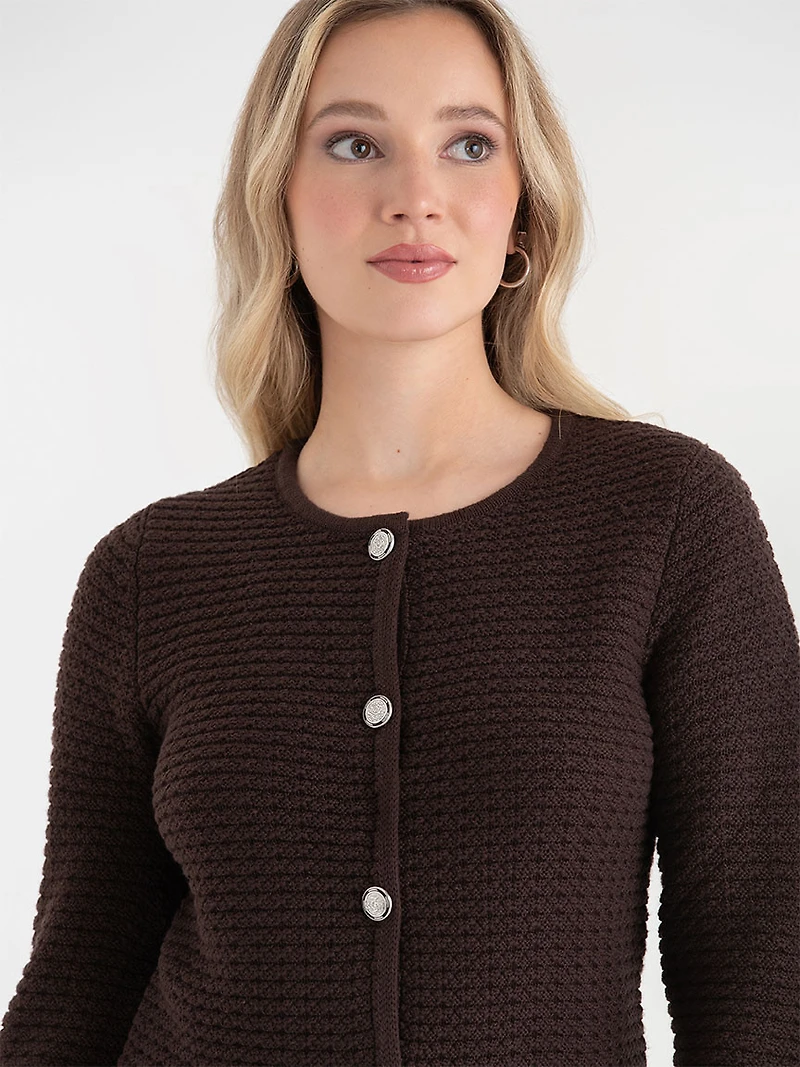 Novelty Button Down Cardigan Coffee Bean
