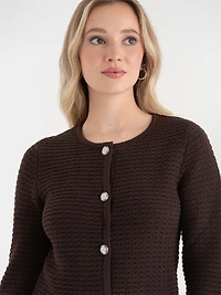 Novelty Button Down Cardigan Coffee Bean