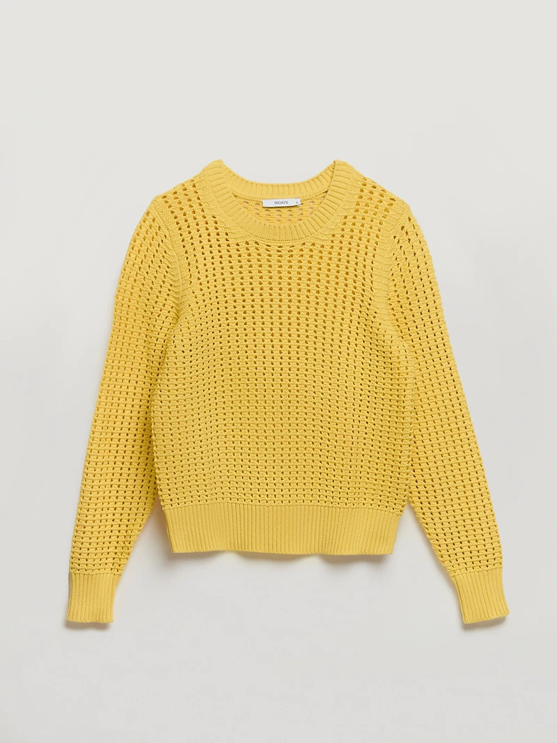 Long Sleeve Crochet Sweater Pale Banana