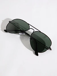 Black Aviator Frame and Green Lens Sunglasses with Case