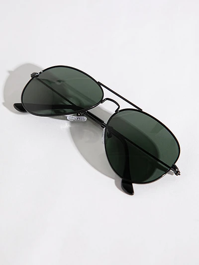 Black Aviator Frame and Green Lens Sunglasses with Case