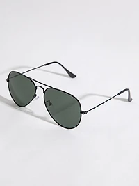 Black Aviator Frame and Green Lens Sunglasses with Case