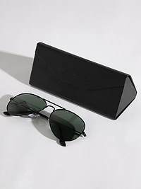 Black Aviator Frame and Green Lens Sunglasses with Case
