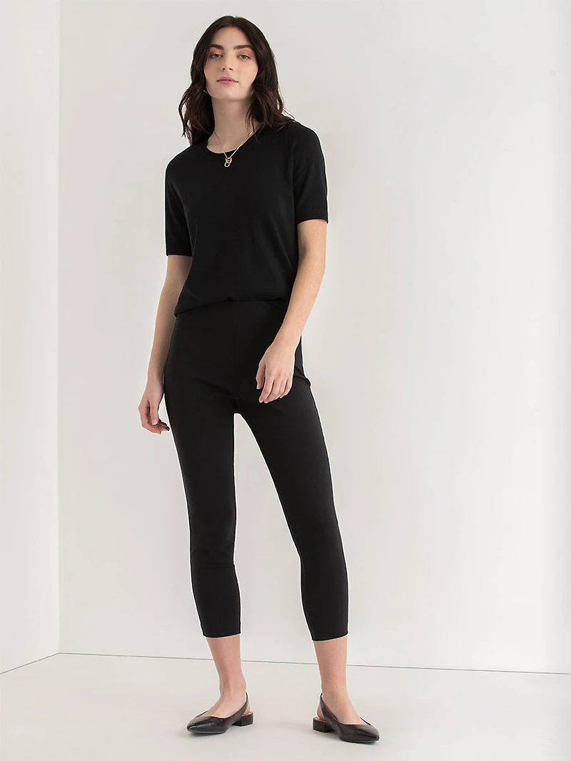 Elbow-Sleeve Sweater Doeskin Stripe