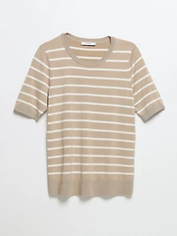 Elbow-Sleeve Sweater Doeskin Stripe