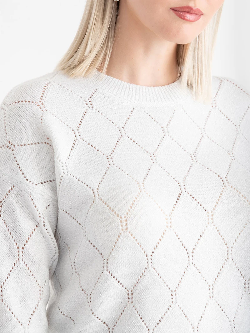 Pointelle Shimmer Pullover Sweater Blanc de