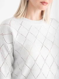 Pointelle Shimmer Pullover Sweater Blanc de