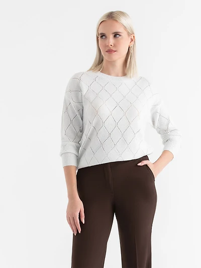 Pointelle Shimmer Pullover Sweater Blanc de