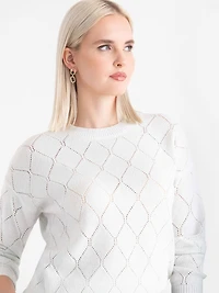 Pointelle Shimmer Pullover Sweater Blanc de