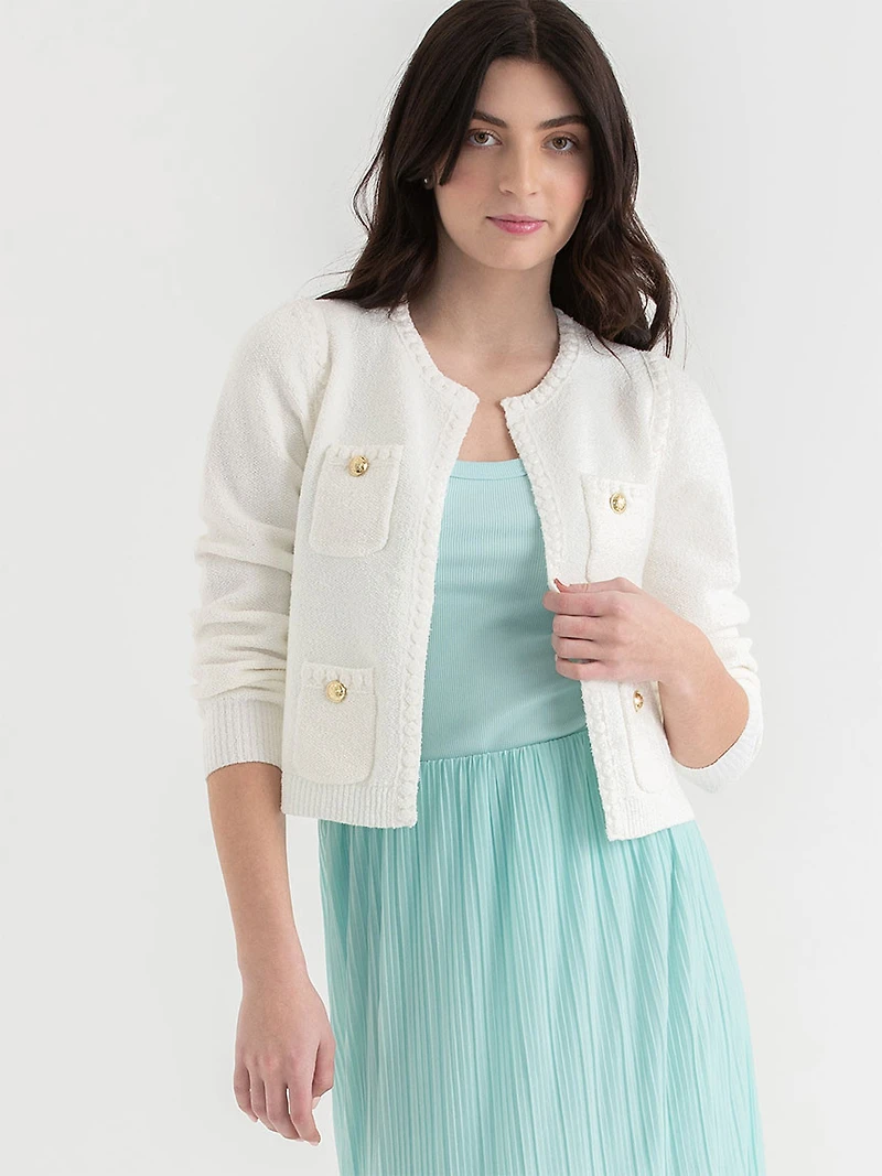 Boucle Sweater Jacket Lucent White