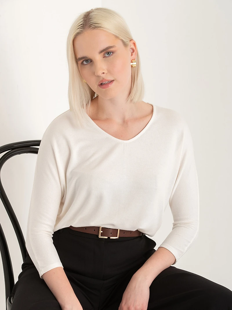Easy V-Neck Hacci Knit Top Sugar Swizzle