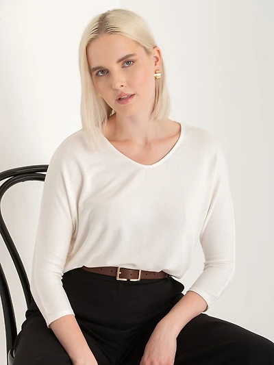 Easy V-Neck Hacci Knit Top Sugar Swizzle