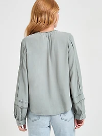 Long Sleeve Lace Trim Blouse Lilas