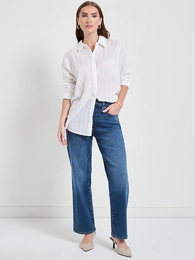 Long Sleeve Textured Woven Shirt White