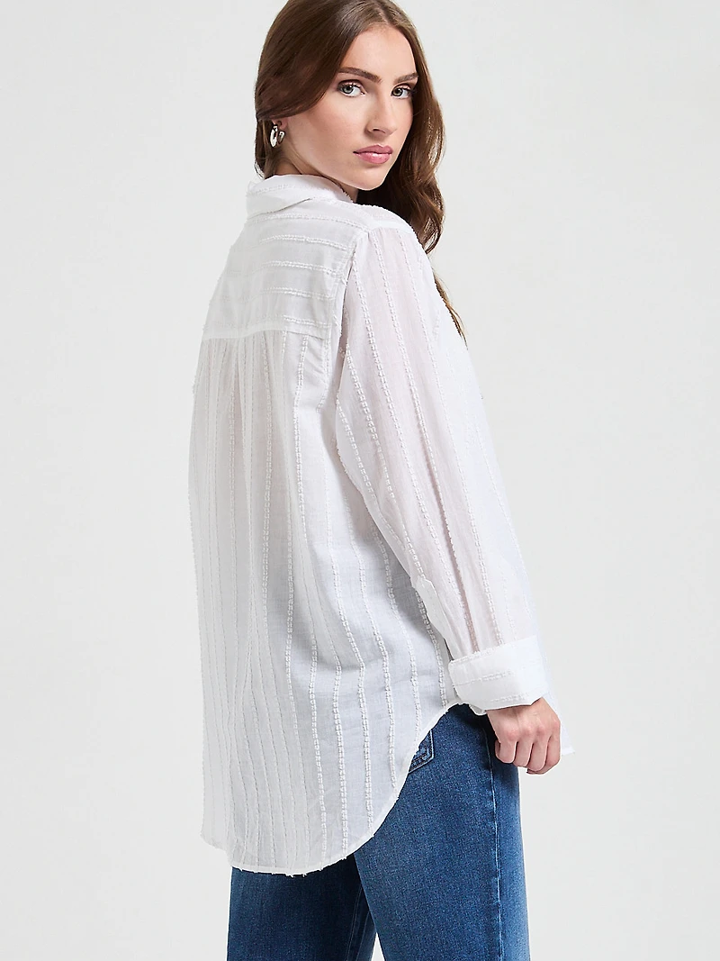 Long Sleeve Textured Woven Shirt White