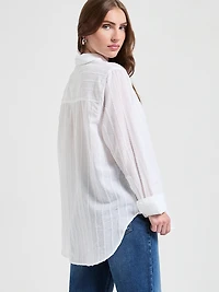 Long Sleeve Textured Woven Shirt White