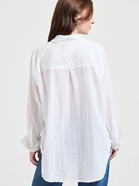 Long Sleeve Textured Woven Shirt White