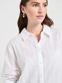 Long Sleeve Textured Woven Shirt White