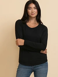 Modal Long Sleeve Scoop Neck Top Black