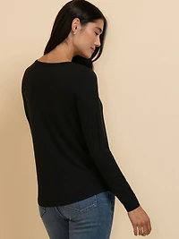 Modal Long Sleeve Scoop Neck Top Black