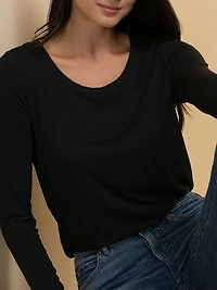Modal Long Sleeve Scoop Neck Top Black