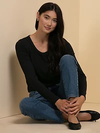 Modal Long Sleeve Scoop Neck Top Black