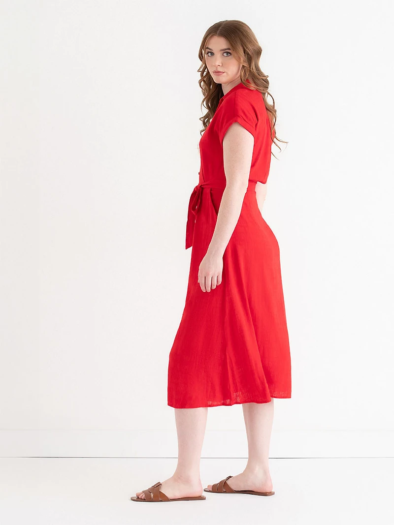 Midi Linen Shirtdress Goji Berry