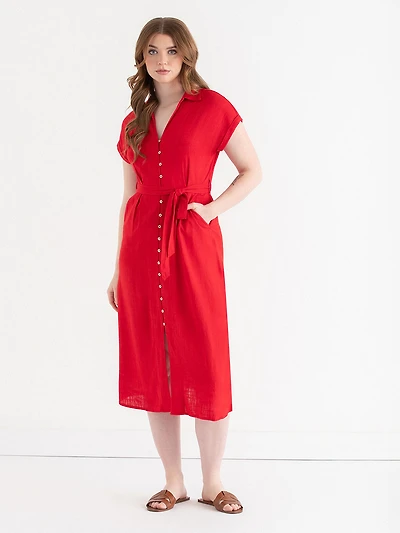 Midi Linen Shirtdress Goji Berry