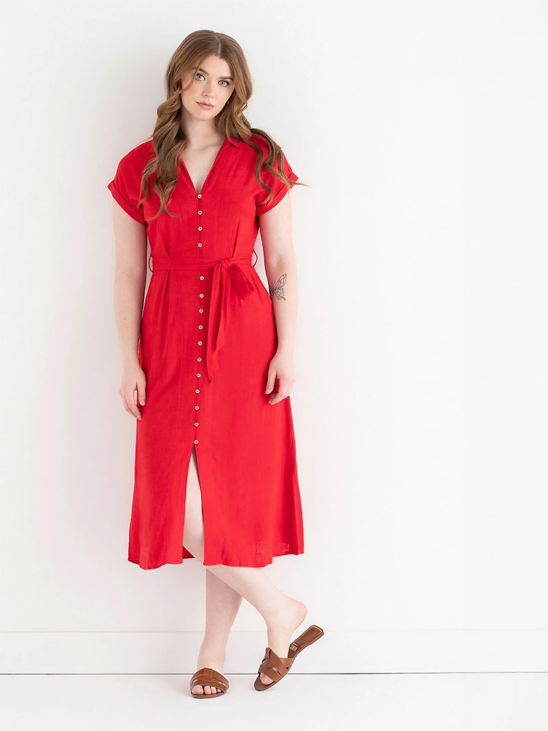 Midi Linen Shirtdress Goji Berry