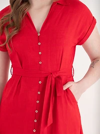 Midi Linen Shirtdress Goji Berry
