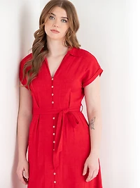 Midi Linen Shirtdress Goji Berry