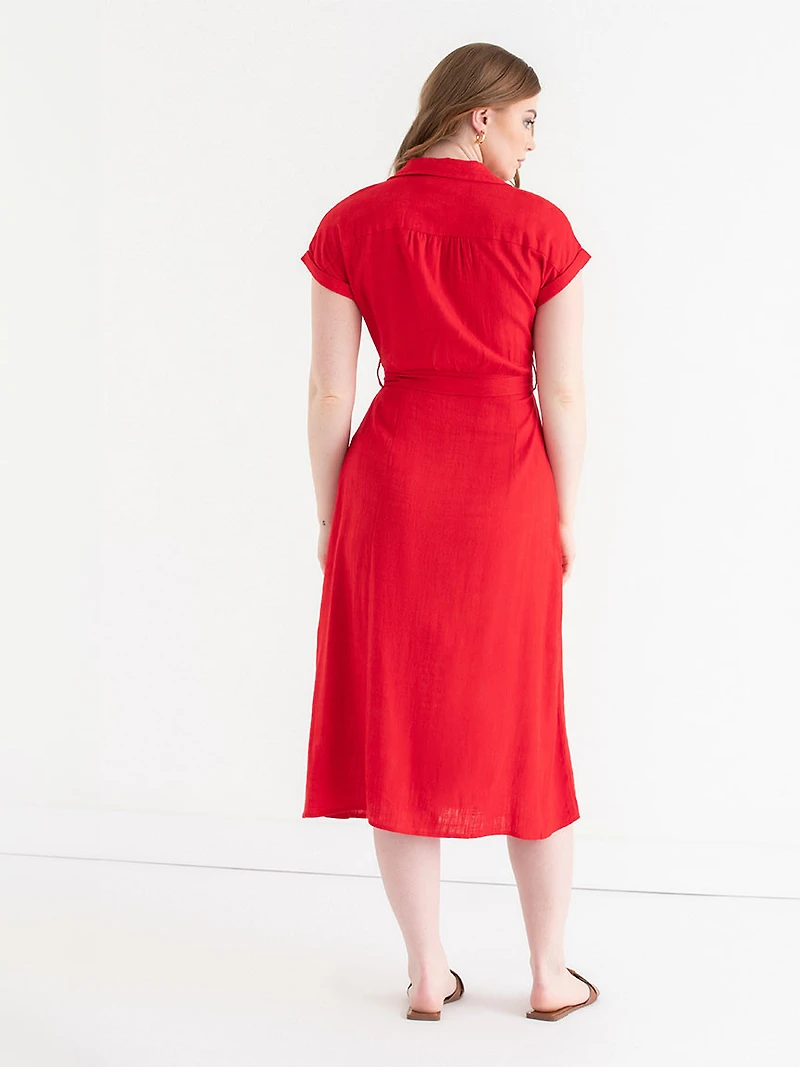 Midi Linen Shirtdress Goji Berry
