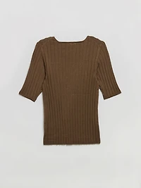 Elbow Sleeve V-Neck Sweater Shitake